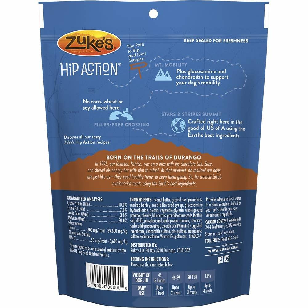 Zuke's Hip Action Dog Treats With Glucosamine & Chondroitin Peanut Butter & Oats Recipe 6oz